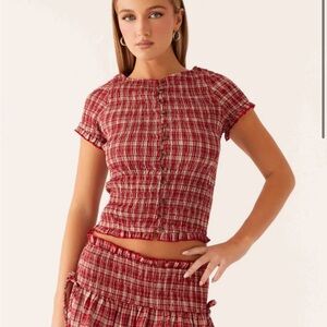 Peppermayo Lenore Plaid Red Women's Top